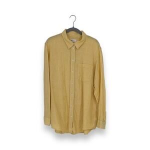 GAP Yellow White Striped 100% Linen Long Sleeve Button Up Shirt